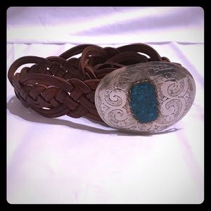 Turquoise/Silver Buckle Brown braided belt